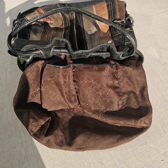 Fossil Vintage Bucket Bag, Satchel, Suede, Leather Patchwork Y2K Black and Brown - Picture 8 of 12